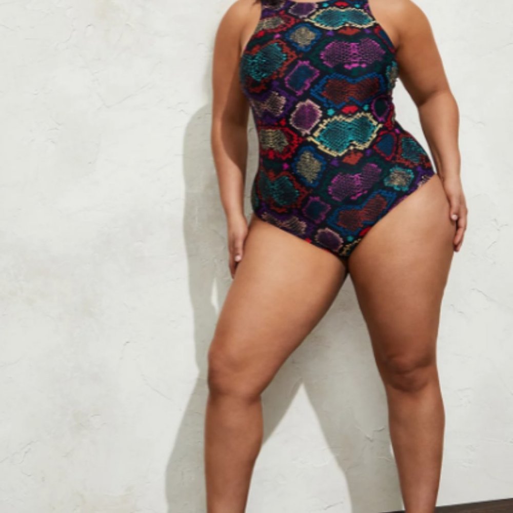TORRID 6X multi-color snake skin shine swimsuit